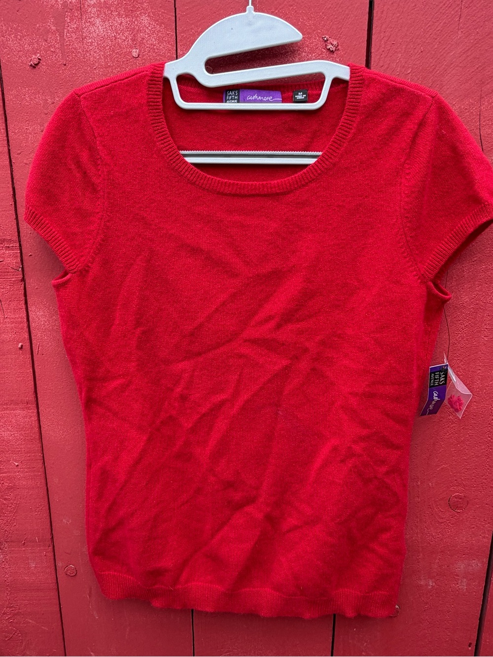 Saks Fifth Avenue Red Short-Sleeve Cashmere sweater